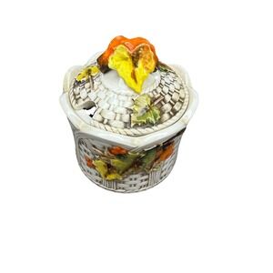Vintage Ardco Japan Ceramic Pumpkin Lidded Jar Basket Weave Fall Canister